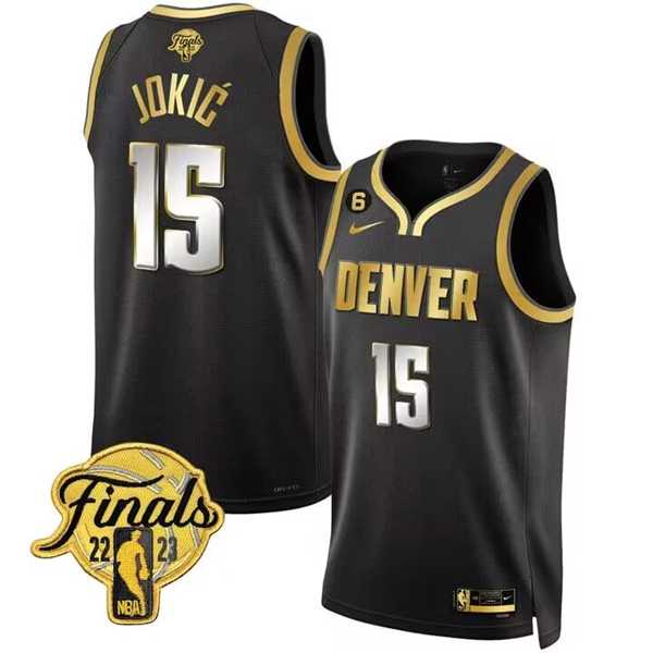 Mens Denver Nuggets #15 Nikola Jokic Black 2023 Finals Collection With NO.6 Patch Stitched Basketball Jersey Dzhi->denver nuggets->NBA Jersey